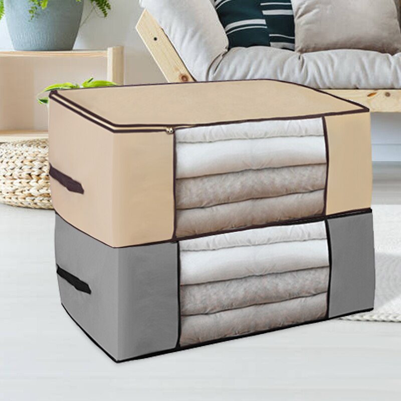 Bedroom Clean Big Capacity Dust-proof Folding Non Woven Fabric Storage Box Quilt Clothes Toy Bag Clear Window Zipper Organizer