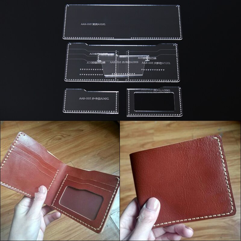 1 Juego de plantillas acrílicas para manualidades de cuero, patrón de costura de billetera plegable, DIY, 11,5x9,5x1cm