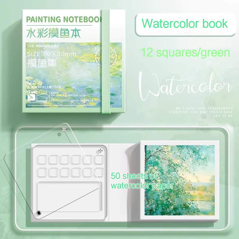 Juego de acuarelas de viaje portátil, cuaderno de bocetos con bandeja de pintura, Mini caja de pintura de 50 hojas, paleta de pintura de acuarela para artista, suministros de arte: BLANCO