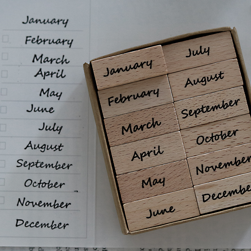Vintage kuukausi puuleimasin setti bullet journal kumileimasimet scrapbooking-kortteihin koristelu kohokuviointi askartelu standardi leima