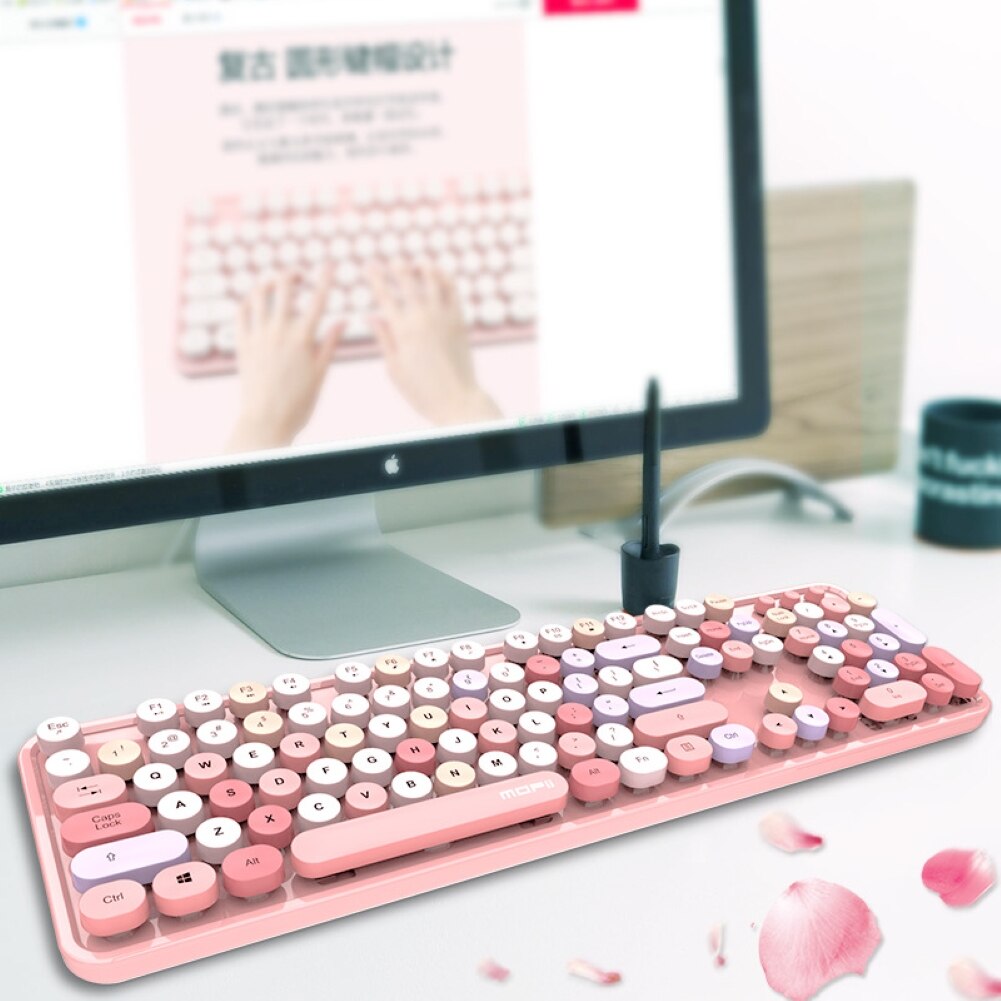Universal Cute Portable Wireless 2.4Ghz Keyboard Mouse Set for Office Computer Game Keyboard Girl Keyboard Mouse Girl