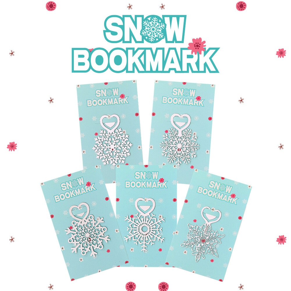 5 stks/set Mooie Kerst Metalen Sneeuwvlok Metalen Hanger Bookmark Hartvormige Boek Houder Briefpapier