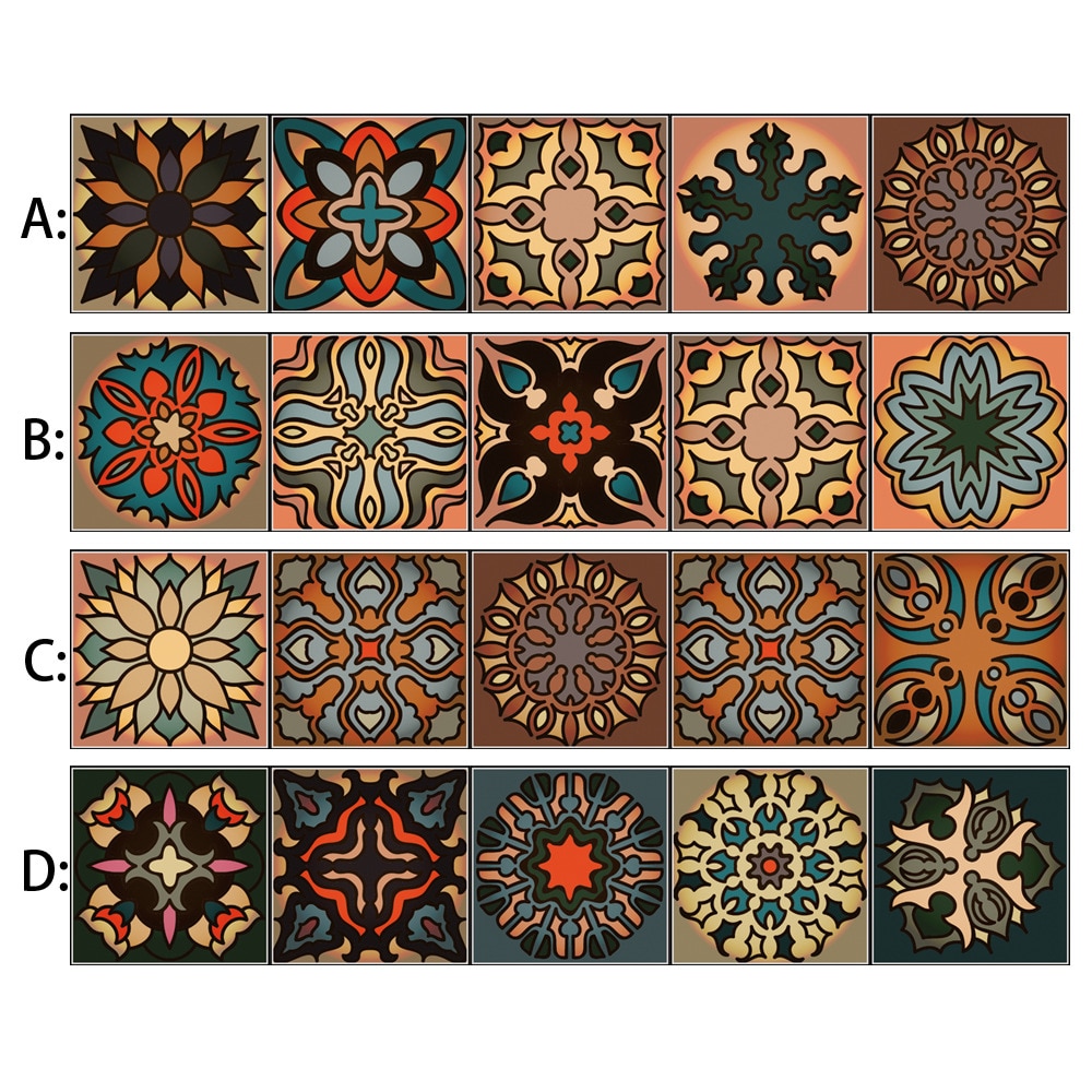 Arabic Retro Tiles Stickers PVC Vinyl Waterproof Self Adhesive Wall Sticker for Kitchen Bathroom Vintage Wallpaper Contact Paper