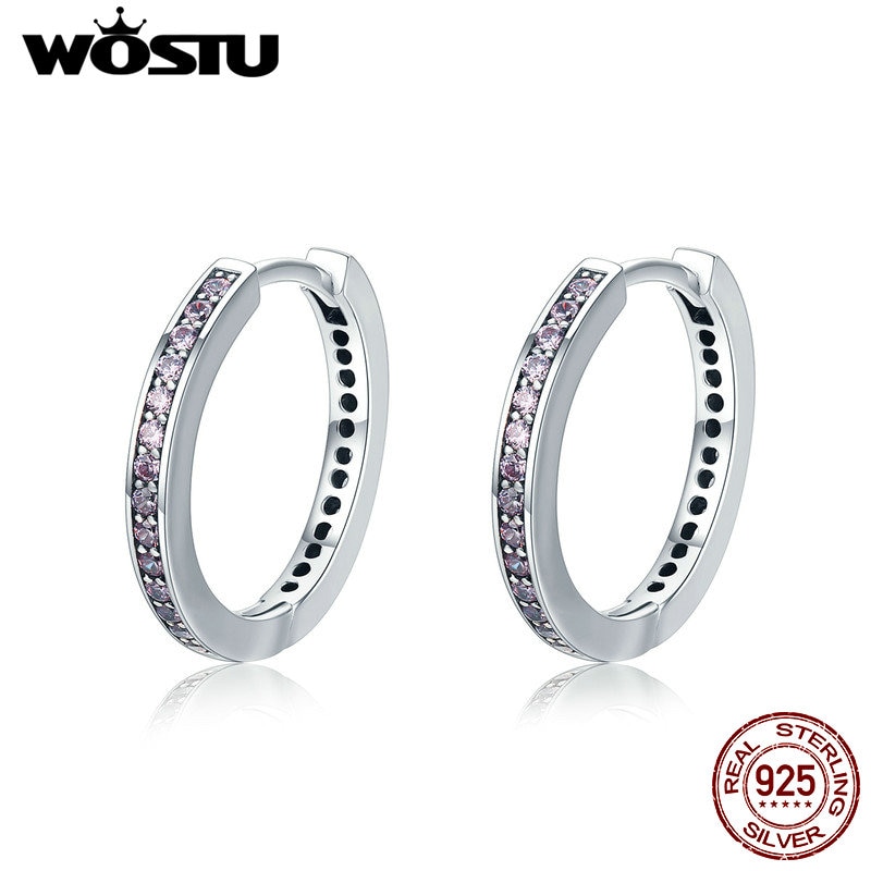 Wostu 100% 925 Sterling Zilveren 4 Kleuren Eenvoudige Goud Kleur Clear Cz Vrouwelijke Stud Oorbellen Voor Vrouwen Mode sieraden