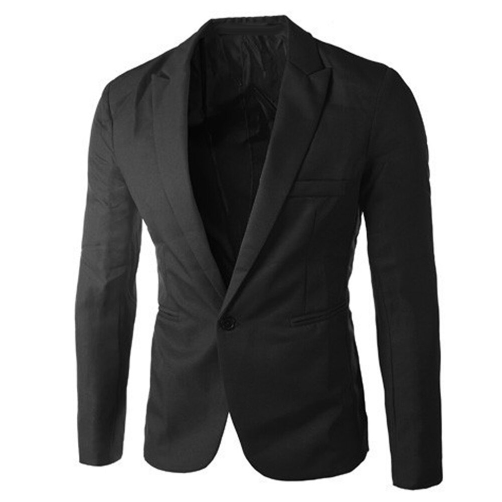 Herre blazer forår bomuld slim fit herre jakkesæt blazere herre one buttons slim fit solide herre blazere: Sort / M