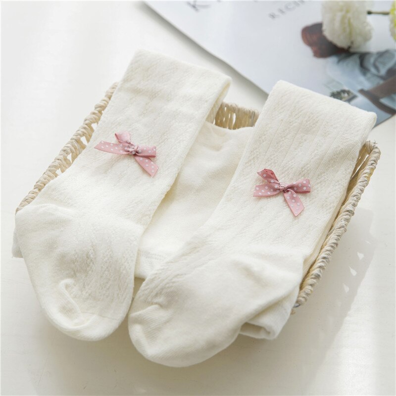 Meisjespanty's, katoenen babypanty's, lente en herfst, grote pp plus-bestand, baby jumpsuit, onderkant, meisjes, kinderen, kleine strik, sokken: Witte panty / 1 to 2 jaar