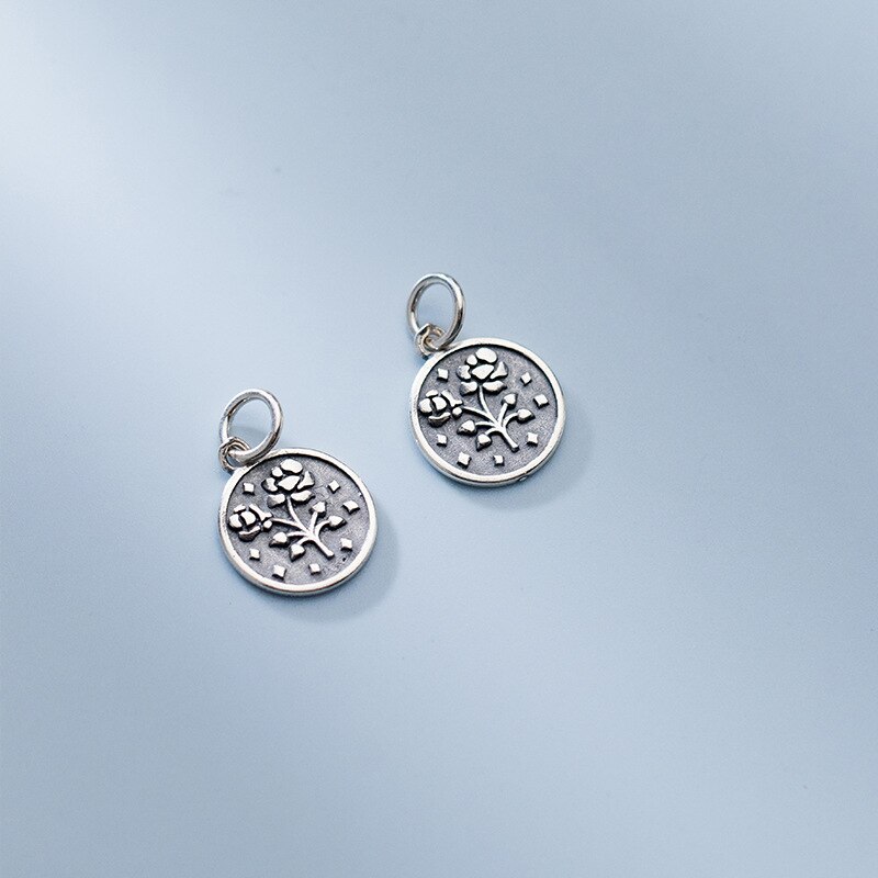 925 Sterling Zilver Mooie Ronde Medaillon Rose Cirkel Charms Diy Ketting Hanger Bevindingen S925 Zilveren Sieraden Accessoires: black 1pcs