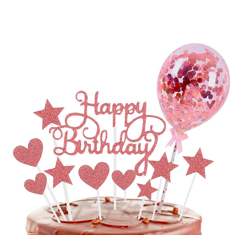 Décoration de gâteau d'anniversaire, ballons confettis, drapeau, décor de fête d'anniversaire pour enfants, garçon ou fille, fête prénatale, mariage: Rose Gold Package 01