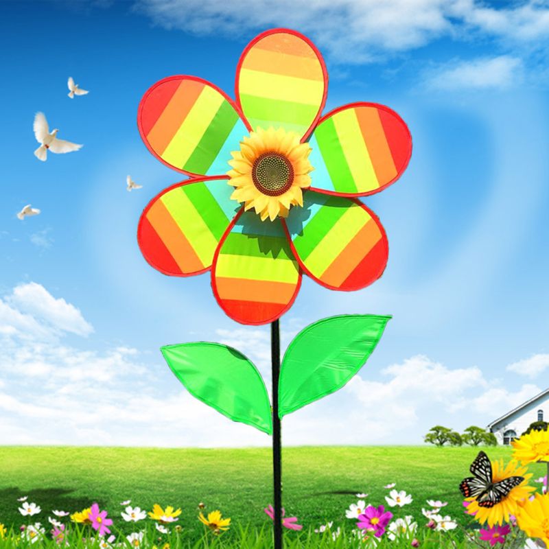 Sunflower Windmill Rainbow Wind Spinner Pinwheel Home Garden Yard Decoration Toy