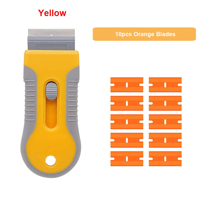 Window Glass Sticker Cleaning Razor Scraper Ceramic Razor Blades Car Tint Oven Vinyl Wrap Glue Squeegee Remover Cleaner Tool: Brown