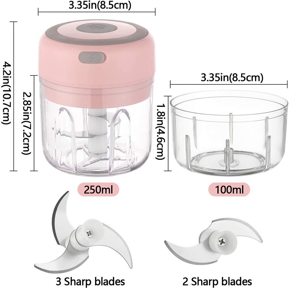 Portable Blender Kitchen Tools Blender Mixer Garlic Crusher Food Processor Mincer Food Mixer Chopper Electric Kitchen Mixeurs: pink 100ml 250ml