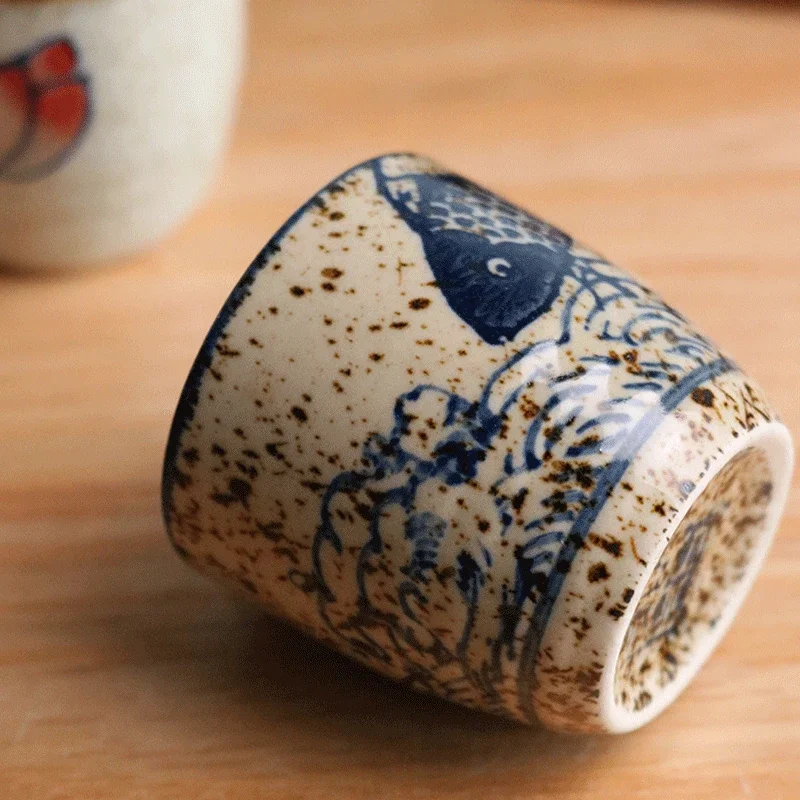 Taza de vino blanco antiguo de cerámica de estilo japonés de 50ml, juego de sake, taza de café retro para el hogar, olla de vino, taza clásica shochu