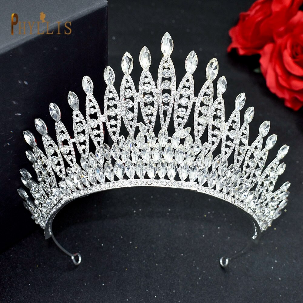 A213 Zirkoon Bruiloft Ronde Crown Luxe Diadeem Hoofdband Rhinestone Hoofddeksel Bridal Hoofddeksels Koning Tiara Prinses Haar Jewerly