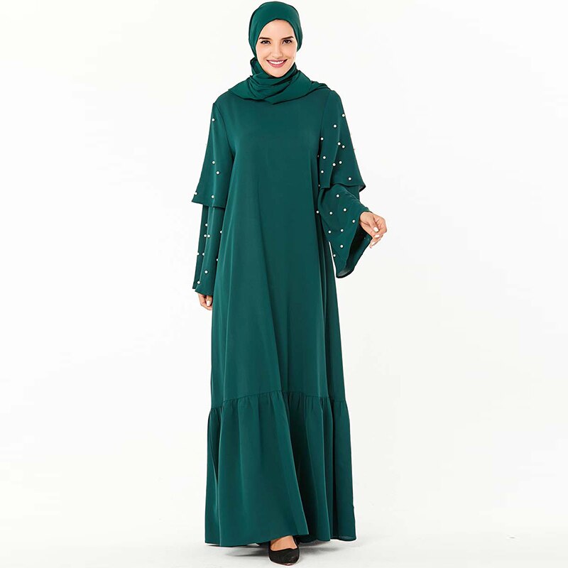 Muslim Dress Middle Eastern Dress Beaded Belt Flare Sleeve Skirt Islamic Turkey Kimono Dubai Pakistan Moroccan