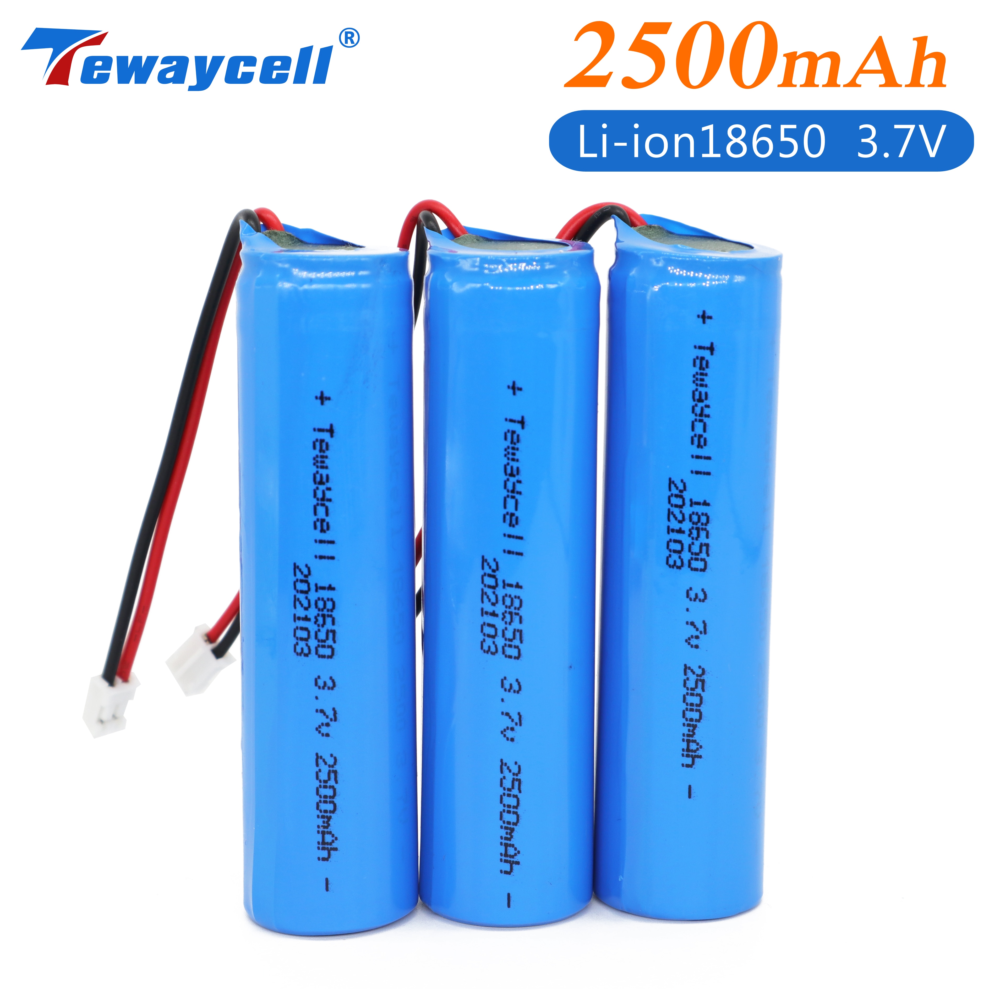 3 stk/parti 3.7v 18650 2500 mah 1 s 1p li-ion batteri med printkabler og jst  ph2.0 stik