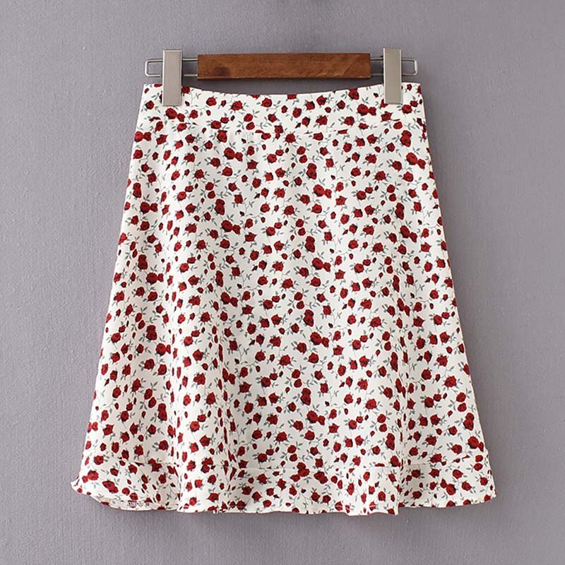 Yanueun Women Stylish Floral Print Short Skirts Female Ruffles High Waist Mini Skirts Women Bottoms Summer: White / L