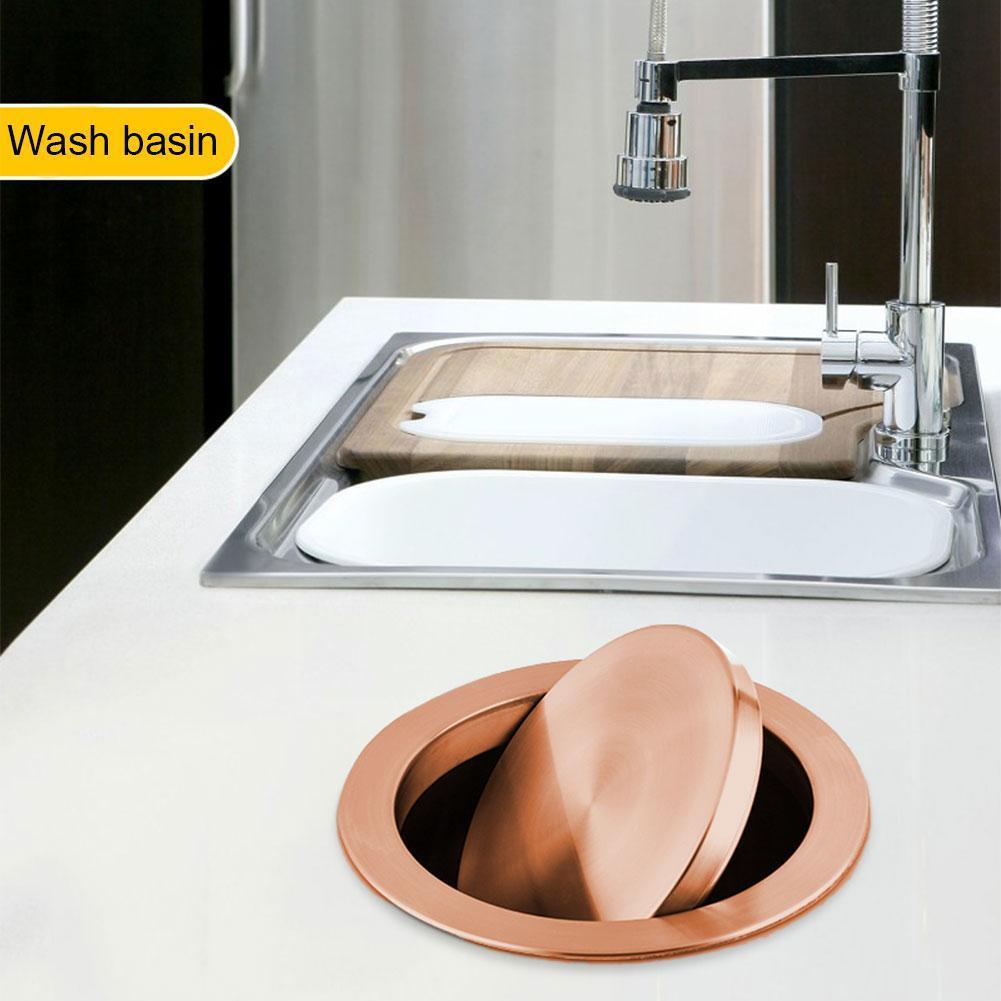 Steel Flap Flush Recessed Built-in Balance Swing Flap Kitchen Garbage Top Bin Trash Counter Can Ashcan Cover Lid G0p3