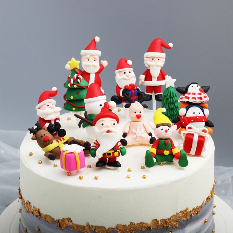 Christams party Cake Toppers Soft clay Christmas cake decoration cake decoration cards and Cake Flags Santa Claus and elk