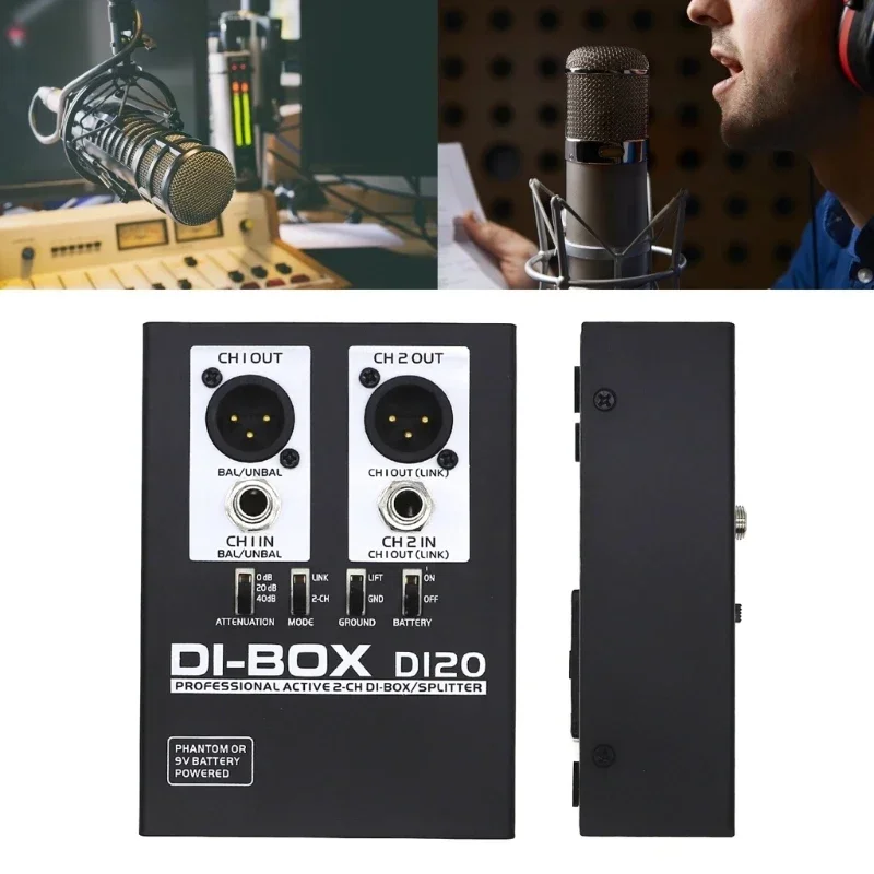 DI 2 2 canales Audio DI Box caja directa pasiva bajo de ruido guitarra DI 2 canales convertidor de Audio