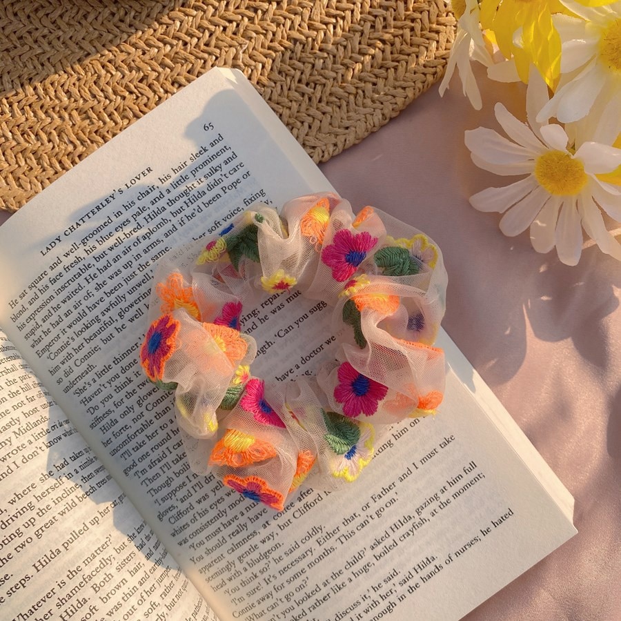 Xiaoboacc scrunchies korea zomer borduurwerk bloemen hoofdband haarkoord
