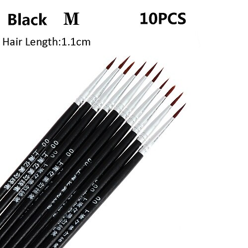 Juego de pinceles finos de nailon para pintura acrílica, pincel fino para pintar a mano, suministros de arte, bolígrafo para dibujo artístico, 10 unidades: Black M