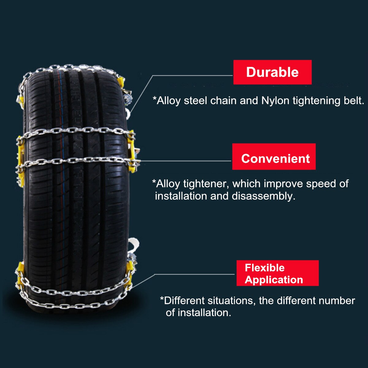 Cadena de nieve universal para coche, cadenas de nieve de acero de emergencia antideslizantes para conducir, accesorios de invierno para coche, S/M/L