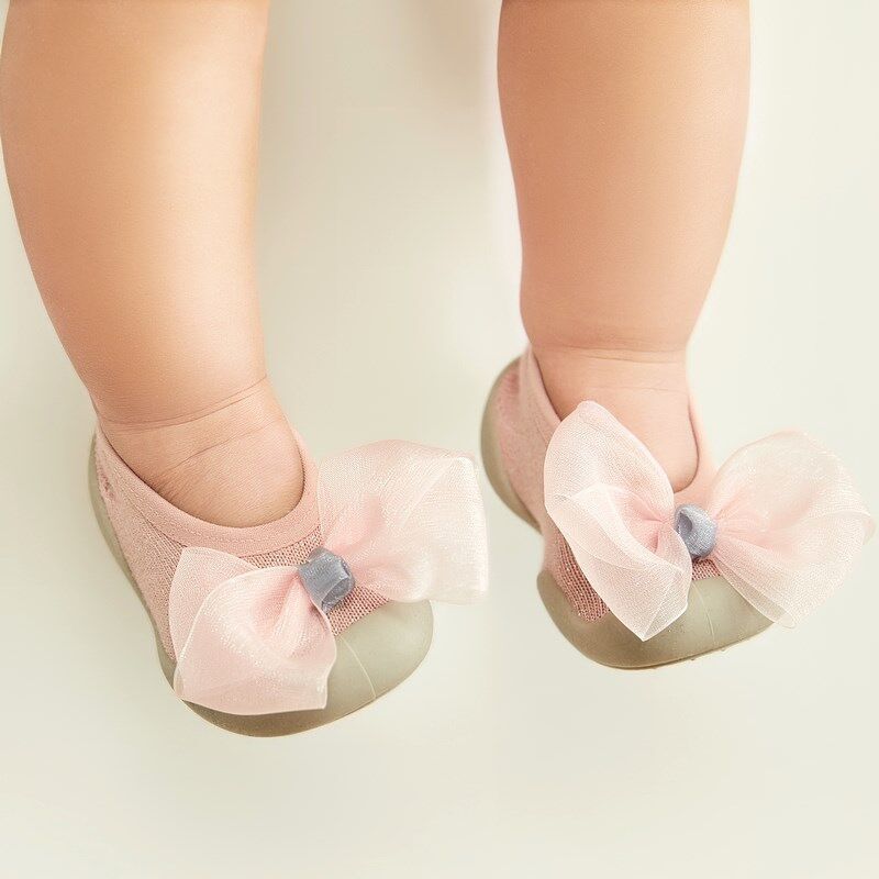 Boog Baby Rubber Zolen Peuter Schoenen Pasgeboren Katoen Antislip Lace Bloemen Zachte Bodem Floor Sokken Kinderen peuter Schoenen