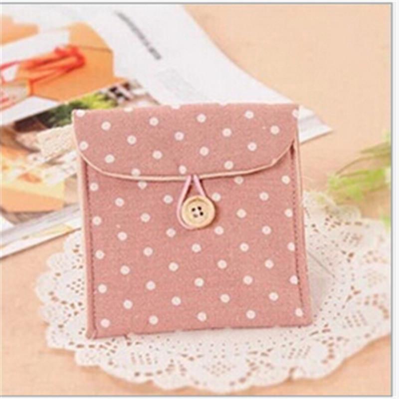 Velishy Polka Dot Organizer Storage Female Hygiene Sanitary Napkins Package Small Cotton Storage Bag Purse Case