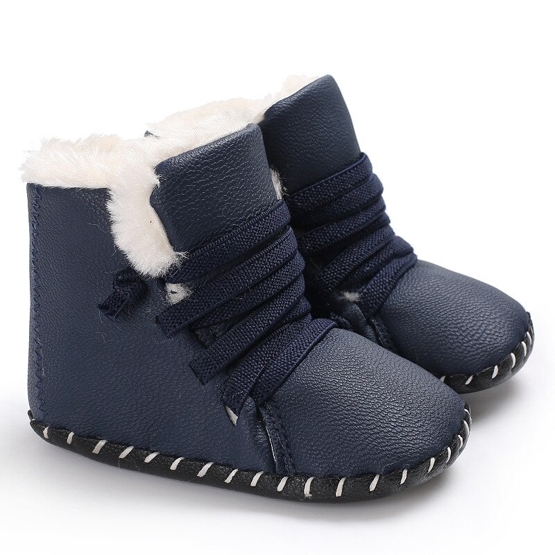 Zapatos más gruesos de PU para bebé, botas de nieve cálidas de terciopelo, calzado antideslizante con suela de goma, para invierno de 0 a 18 meses, novedad: Azul / 13cm