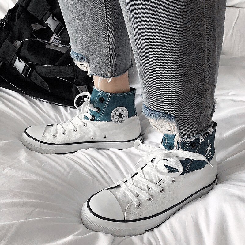 Heren herfst klassieke canvas schoenen hoge schoenen heren platte veterschoenen ademende kleur bijpassende wandelschoenen  j2-88