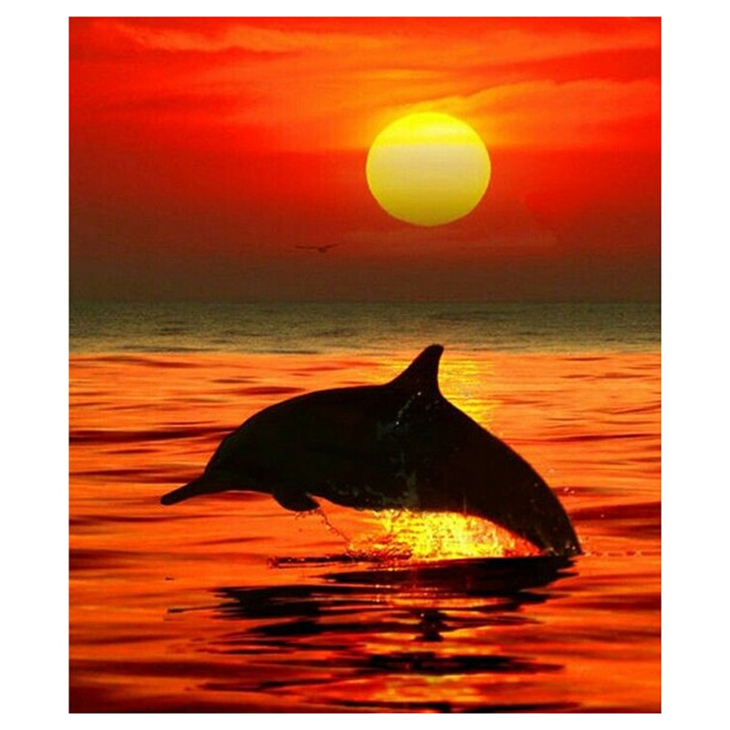 5D Diamond Painting Sunset Dolphin Embroidery Cross Stitch Home Decor Diy Crafts
