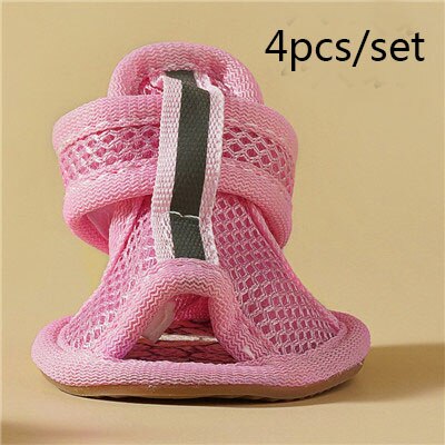 4 Stks/set Oxford Antislip Zomer Schoenen Ademende Sandalen Laarzen Voor Kleine Honden Chihuahua Hond Sokken Sneakers Huisdier Product gat Schoen: Roze / 1