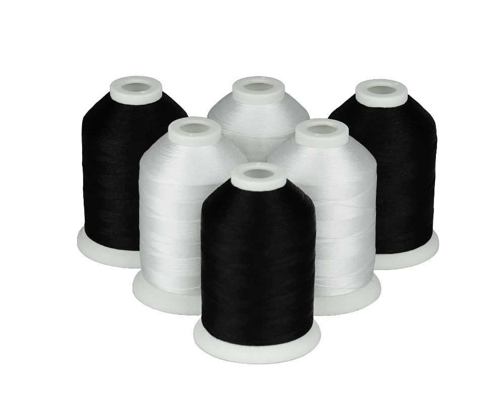 Simthread Polyester Embroidery Machine Thread White and Black Available 6 Spools/Kit, 1,100 yards/spool