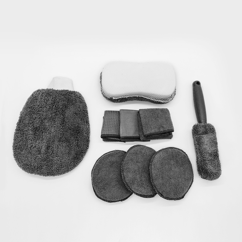 Limpieza de belleza para coche, juego de 9 piezas, toallitas para el hogar, guantes para lavado de coches, trapos de toallas, esponja para encerar, cepillo para rueda