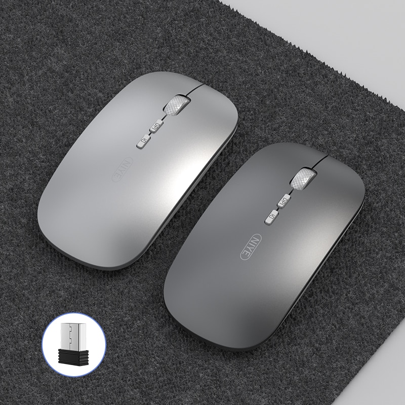 Niye Rechargeable Wireless Mouse - Bluetooth & 2.4GHz USB - Silent Click - Adjustable DPI - for iPad, Laptop, PC