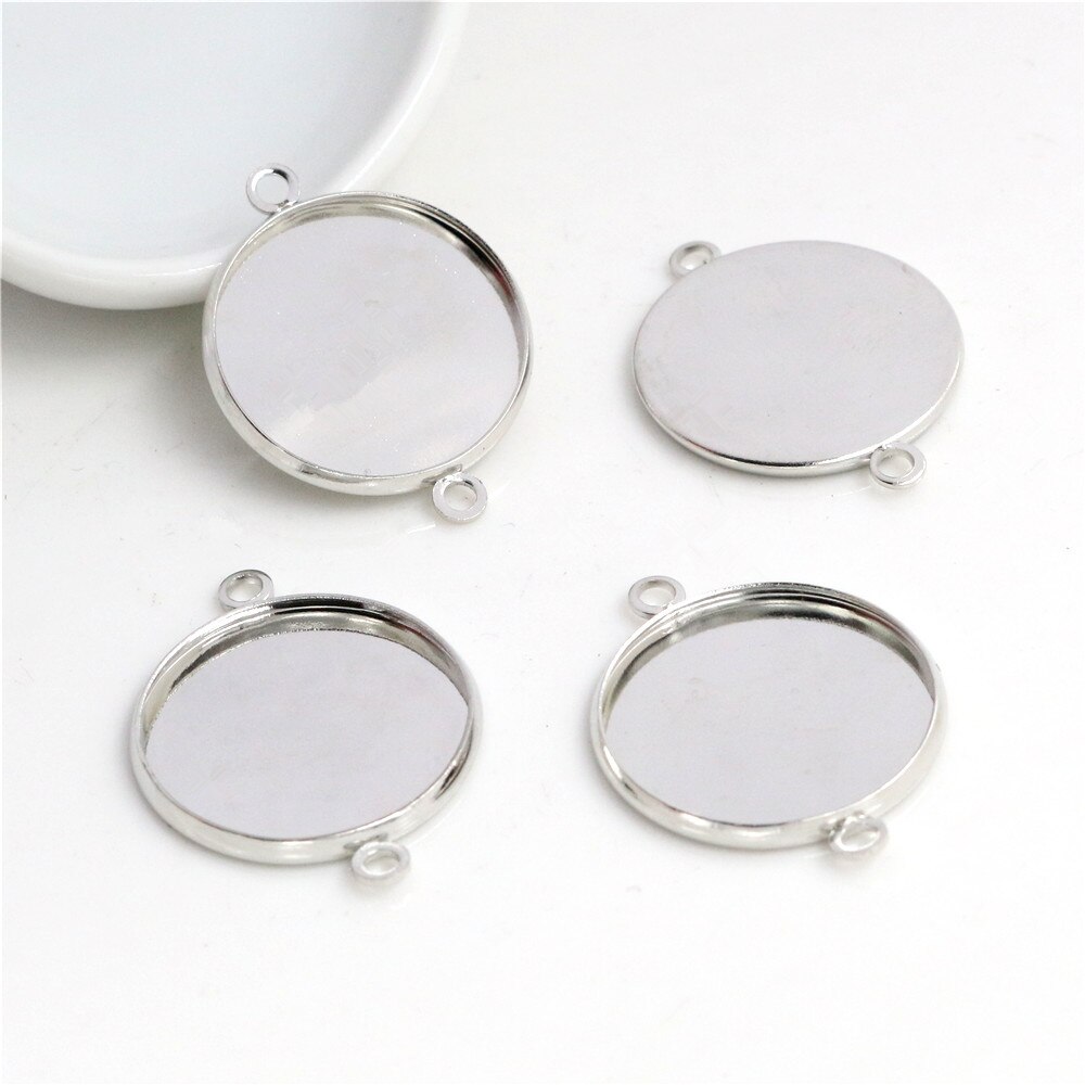 20 Pcs 20 Mm Binnenmaat Roestvrij Ijzer Materiaal Heldere Verzilverd Rhodium Eenvoudige Stijl Cabochon Base Cameo Instellen Hanger lade: Rhodium