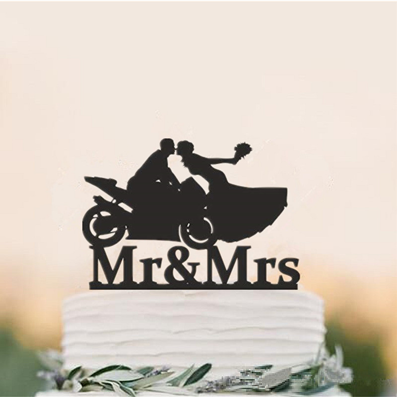 gemischt Lustige Stil Motorrad Paar Hochzeit Kuchen Deckel Acryl Braut Und Bräutigam Kuchen Deckel Herr & Frau Fahrrad Kuchen Deckel