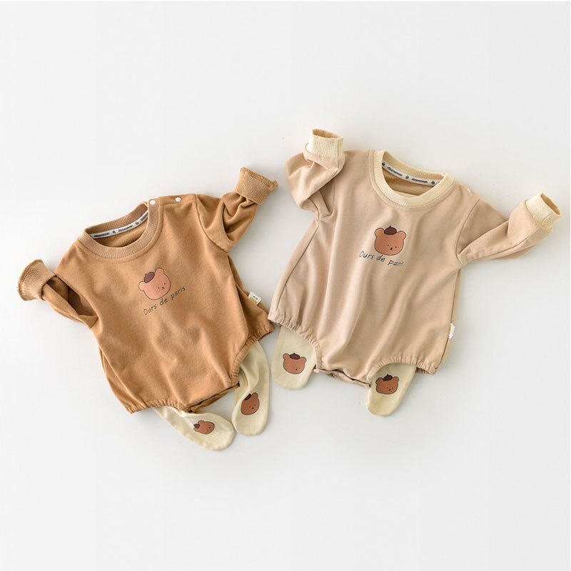 Herbst 2022 Neue Geboren Baby Onesie Kleidung Infant Girs Kleidung Cartoon Bär Gedruckt Bodys Jungen Lange Ärmeln Overall Outfits