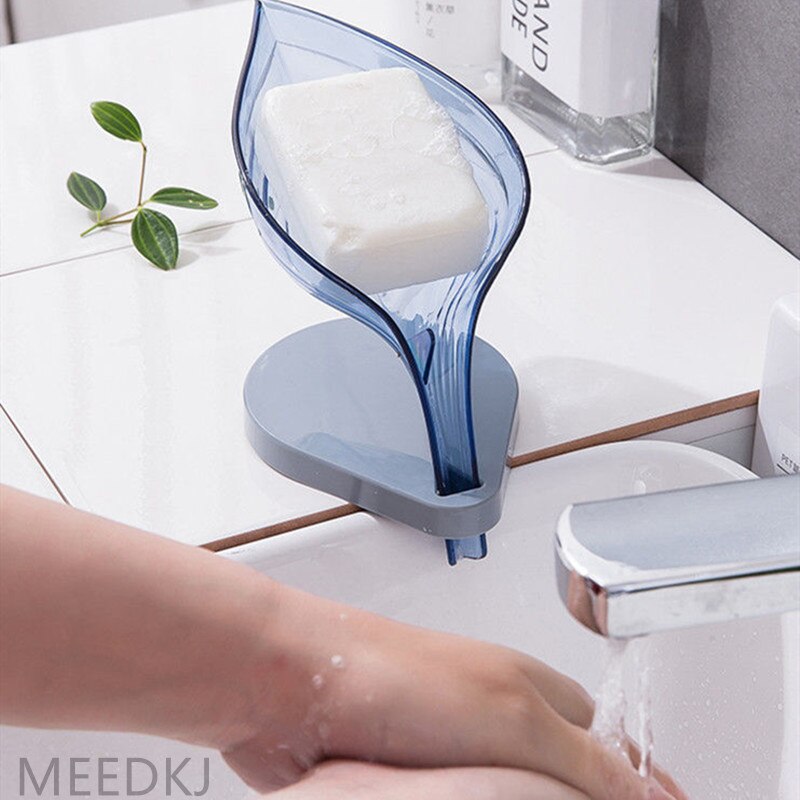 1 Uds. Caja de jabón creativa con forma de hoja, taza de succión sin perforaciones para baño, caja de jabón, estante para inodoro, desagüe, caja de jabón para lavandería