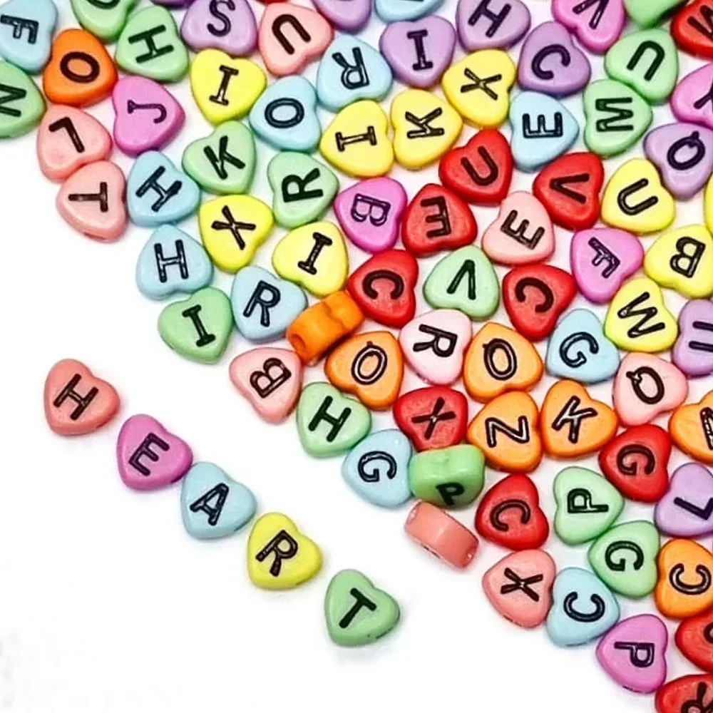 100/200/300/500 Uds. Cuentas acrílicas con forma de corazón y letras, cuentas espaciadoras del alfabeto para fabricación de joyería, collar de pulsera DIY hecho a mano