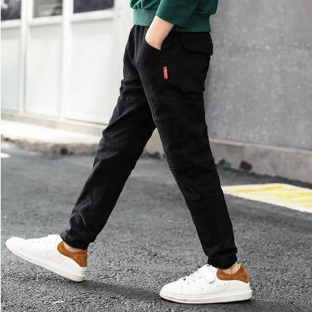 Kinderkleding jongens broeken grote kinderen casual voeten stretch slanke broek comfortabele ademende kinderbroeken: Zwart / 10