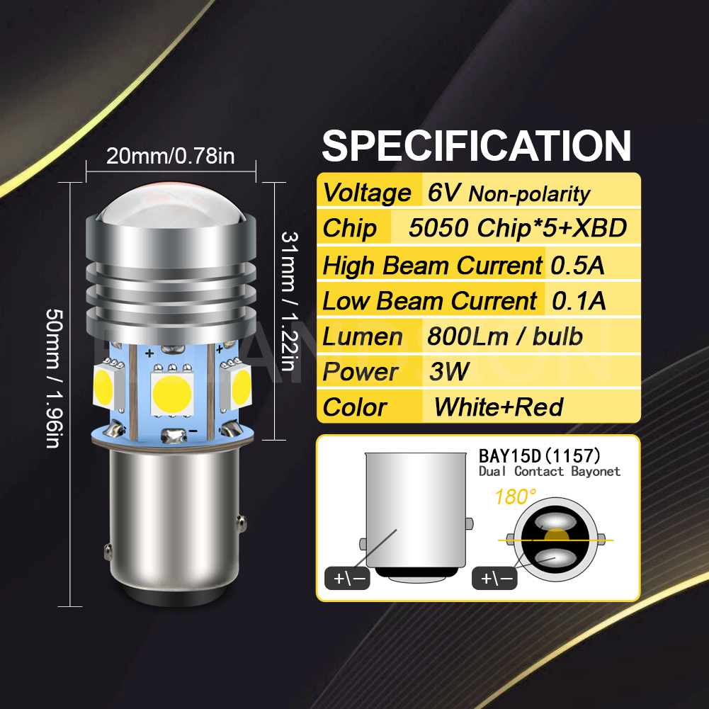 Ruiandsion 2 uds 1157 BAY15D R10W BAZ15D 3W 6V parada LED freno lámpara de marcha atrás bombilla luz de coche luz alta y baja blanco rojo en una bombilla: Azul hielo