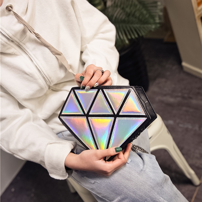 Super qualidade mulheres sacos 3d forma de diamante ombro corrente senhora menina mensageiro pequeno crossbody satchel noite zíper hangbags