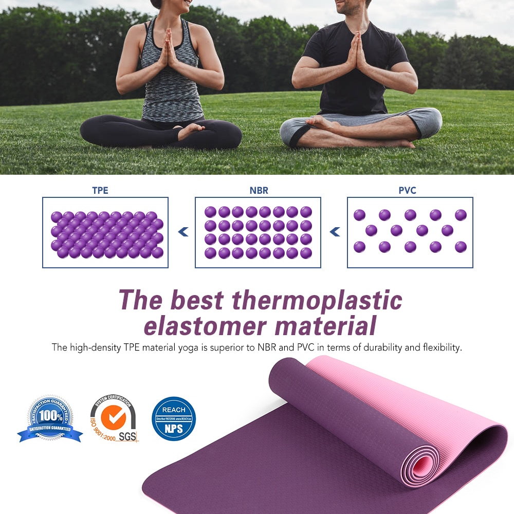 72x24IN Non-slip Yoga Mat TPE Eco Friendly Fitness Pilates Gymnastics Mat Carrying Strap and Storage Bag