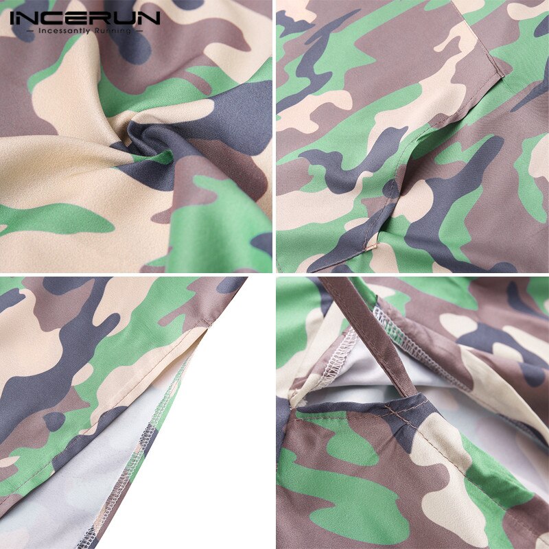 INCERUN Mannen Camouflage Korte Mouwen Hoodie Poncho Strand Cape Mantel Casual Mens Badjas Hoodies