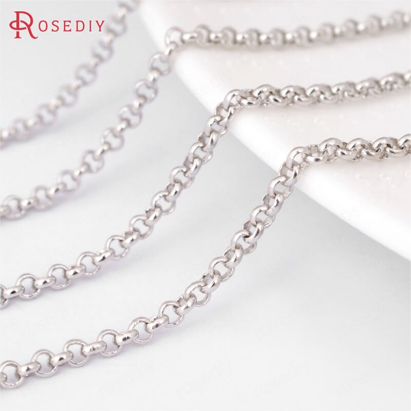 (15900)2 Meters 2MM 3MM 3.8MM Brass Round Link Chains Necklace Chains Jewelry Making Supplies Diy Findings Accessories: 2MM-IM Rhodium