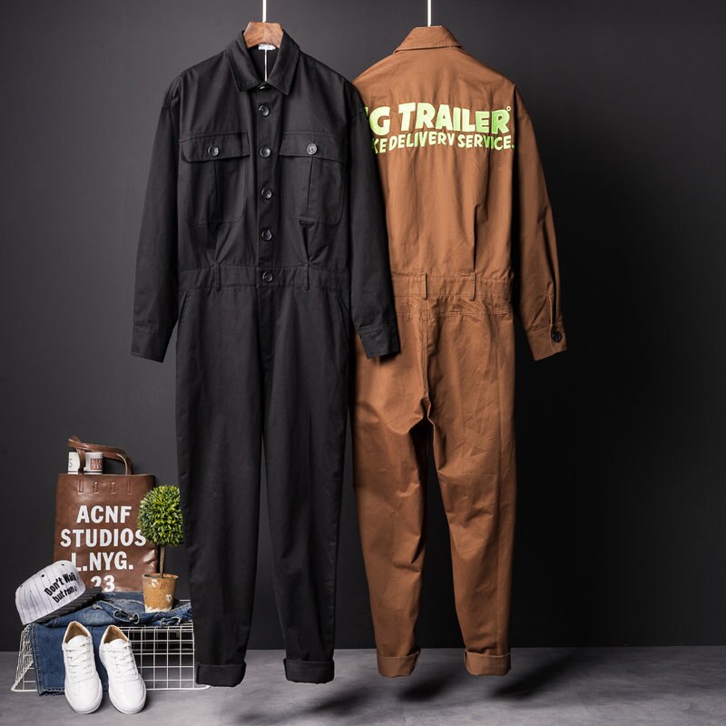 One piece overalls mænd langærmede jumpsuits rompers casual vintage mandlige bukser bukser tøj forår efterår plus str.