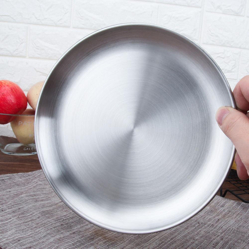 14-34CM Silver Round Food Plate Thicken Stainless Steel Candy Dish Cake Plate Household Kitchen Tableware