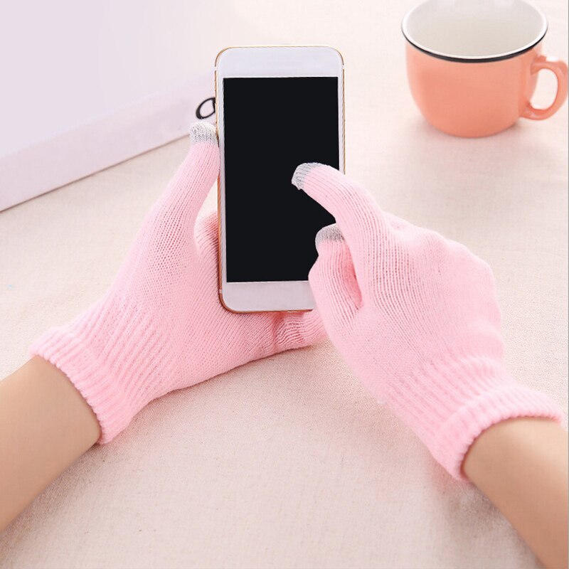 Guantes cálidos de algodón para hombre y mujer, guantes de punto grueso, con cinco dedos, para pantalla táctil, para Navidad: 5