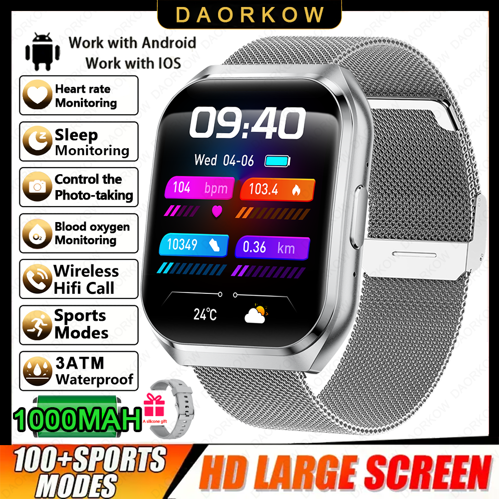 Nuovo Smart Watch Uomo 1000mAh Standby lungo Smartwatch esterno Uomo IP68 Impermeabile Frequenza cardiaca Sport BT Chiamata Batteria grande Orologio intelligente: Viola